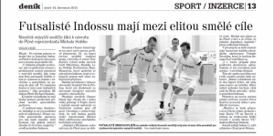 Deník píše: "Futsalisté Indossu mají mezi elitou smělé cíle"